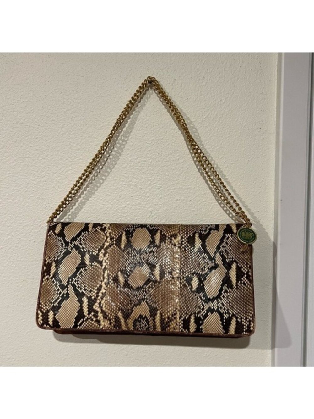 Vintage Snakeskin Print Leather Small Shoulder Bag Old Money